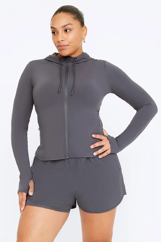 FORMTECH HOODED ZIP THROUGH RUNNING JACKET- GRAPHITE