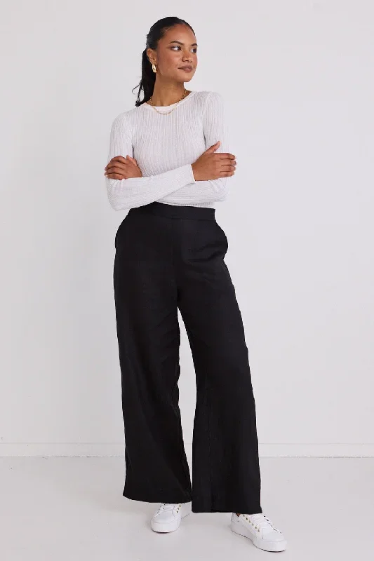 Freedom Black Linen Zip Back Wide Leg Pant