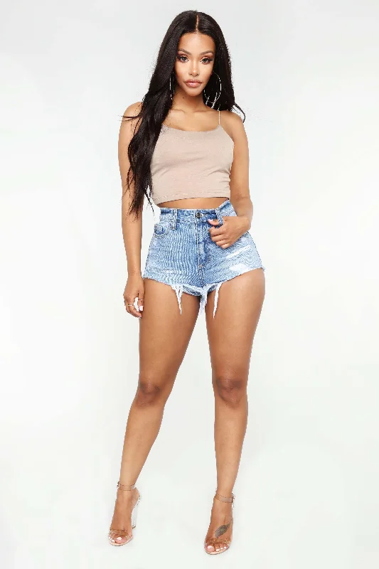 Heartbreaker Distressed Denim Shorts - Medium Blue Wash