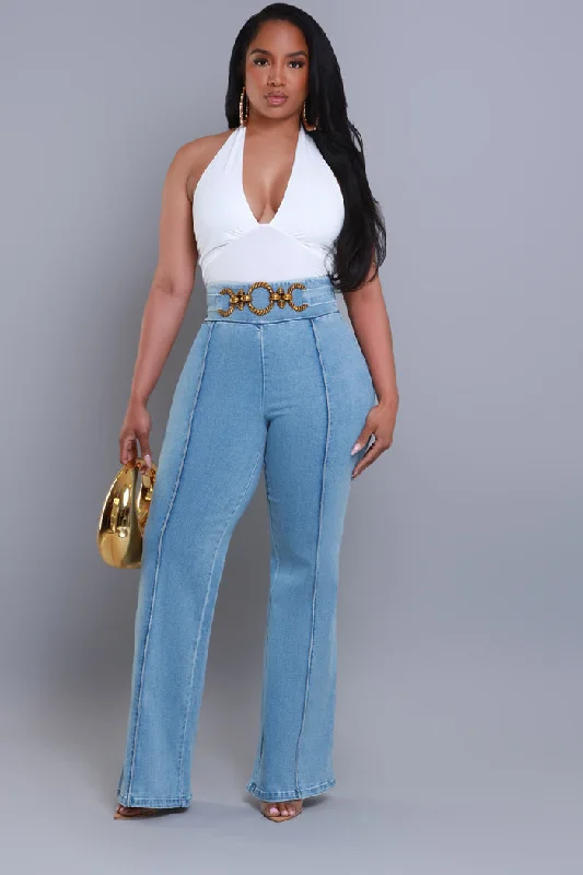 Hot Stuff High Rise Embellished Denim Pants - Med Wash