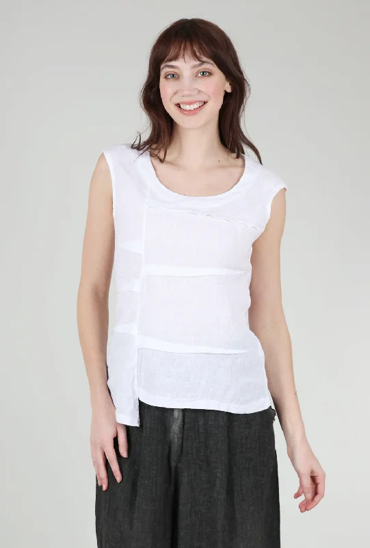 Ribbed-Back Linen Shell, White