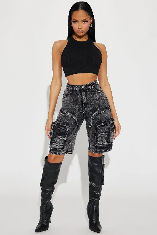 Jhene Cargo Denim Jorts - Black Wash