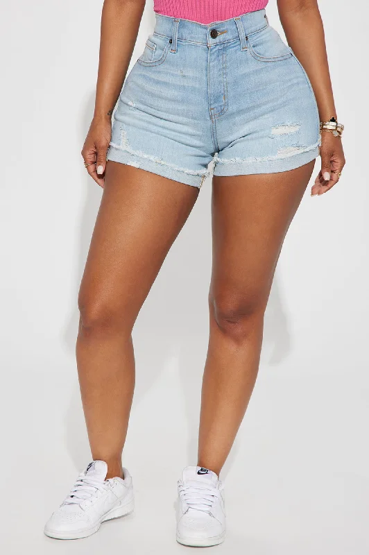 Keep It Tight Lux Stretch Denim Shorts - Light Wash