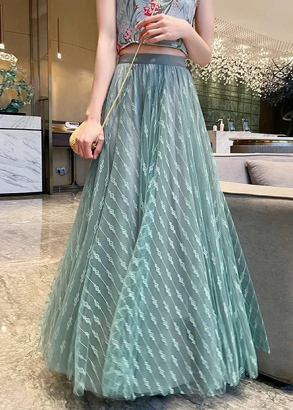 light-green-wrinkled-tulle-summer-skirts-high-waist