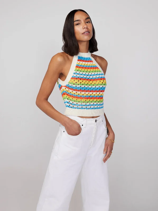 Maddison Blue Stripe Crochet Knit Halter Top