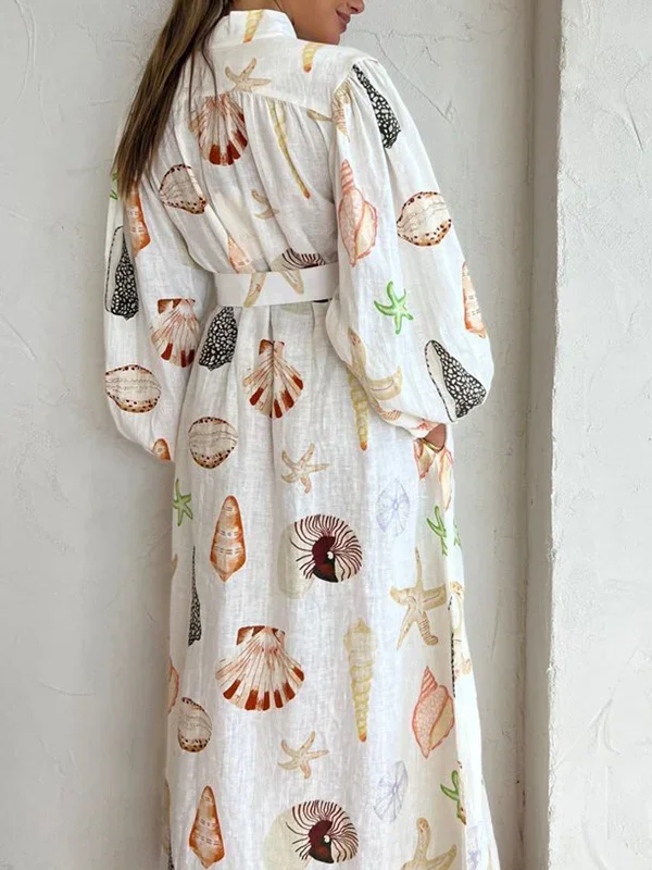 marine-life-print-button-front-belted-long-dress