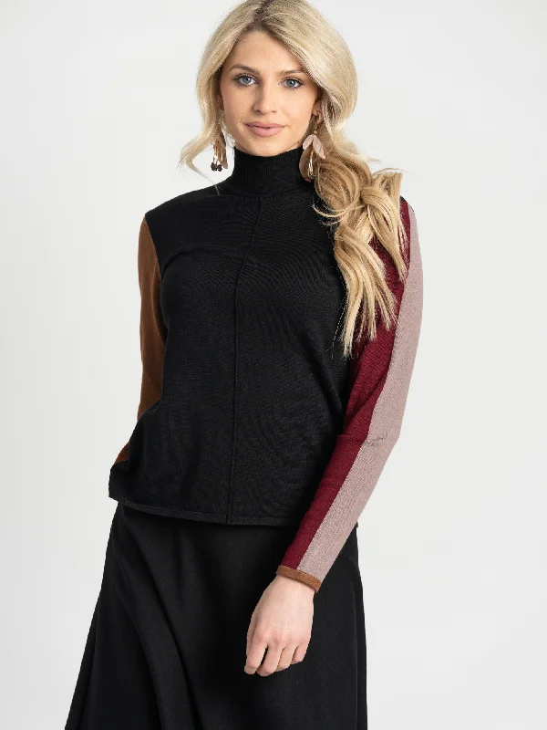 Mock Neck Color Blocked Sweater