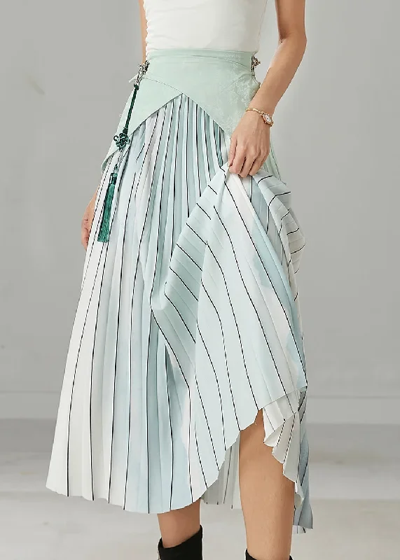 modern-sky-blue-striped-patchwork-silk-pleated-skirts-spring