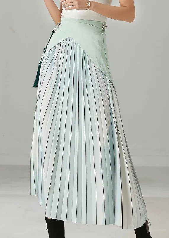 modern-sky-blue-striped-patchwork-silk-pleated-skirts-spring