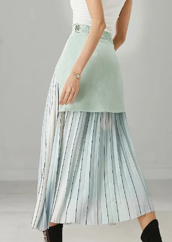 modern-sky-blue-striped-patchwork-silk-pleated-skirts-spring