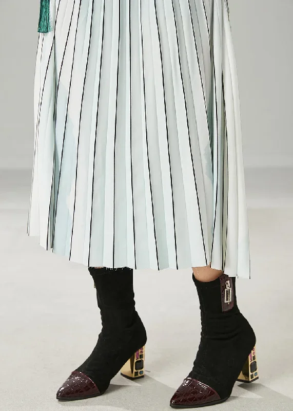 modern-sky-blue-striped-patchwork-silk-pleated-skirts-spring