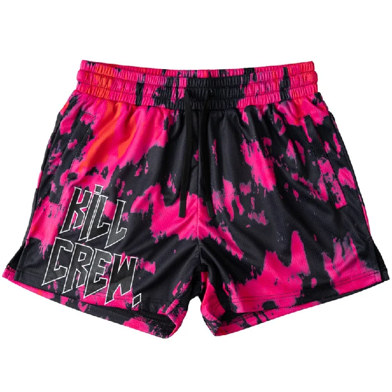 MUAY THAI SHORTS (MID THIGH CUT) ACID WASH - PINK / BLACK