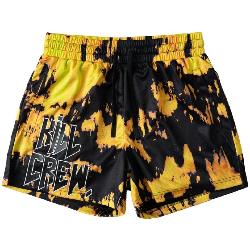 MUAY THAI SHORTS (MID THIGH CUT) ACID WASH - YELLOW / BLACK