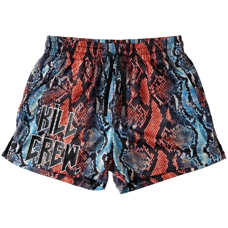 MUAY THAI SHORTS (MID THIGH CUT) SNAKE - BLUE / RED