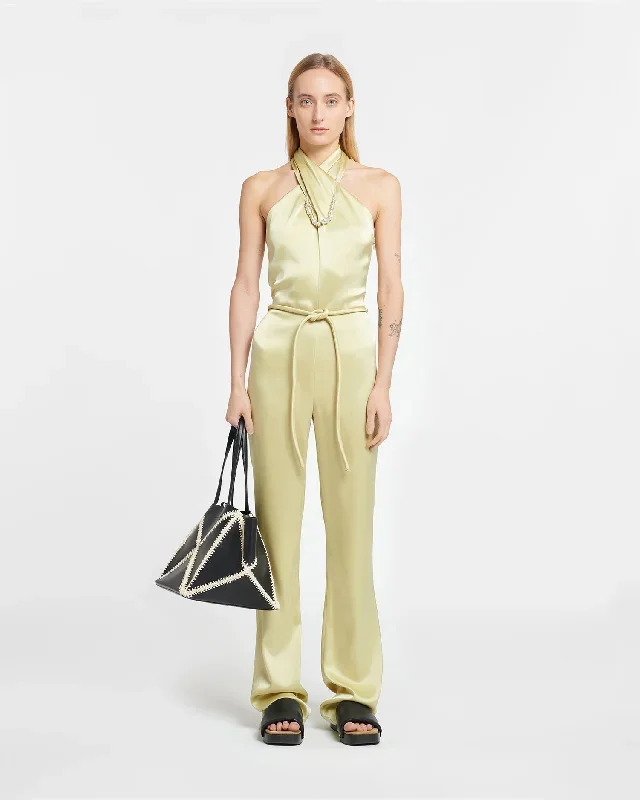 Rabia - Slip Satin Jumpsuit - Lime Yellow