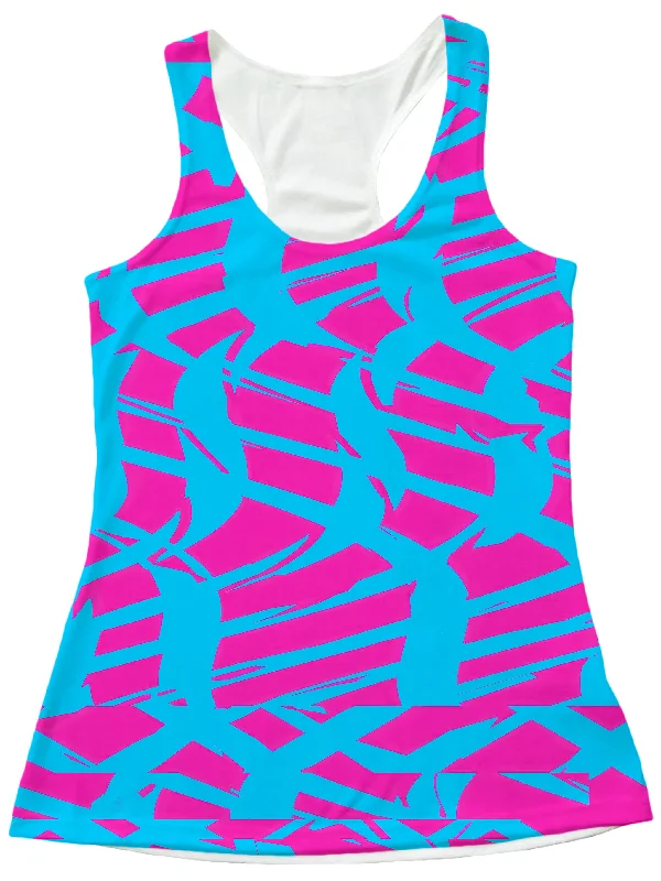 pink-and-blue-squiggly-rave-checkered-womens-tank