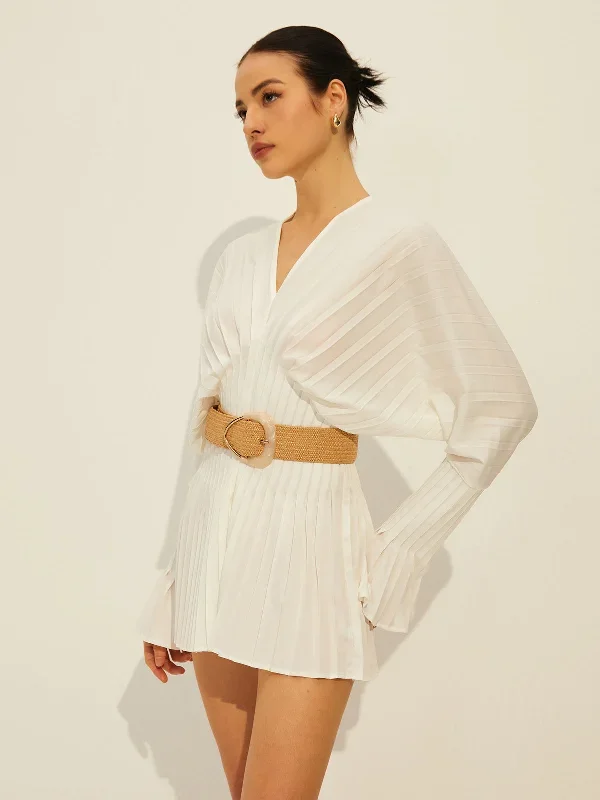 pleated-v-neck-long-sleeve-dress