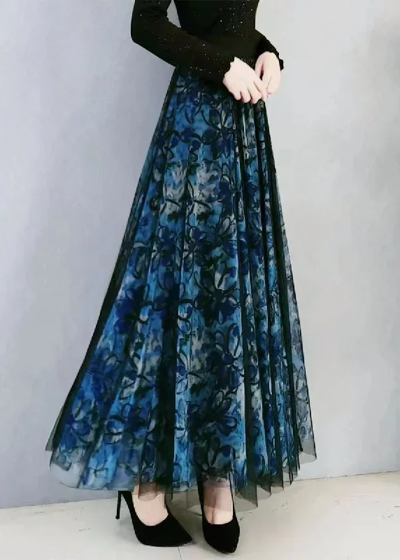 plus-size-blue-print-wrinkled-high-waist-tulle-skirt-spring