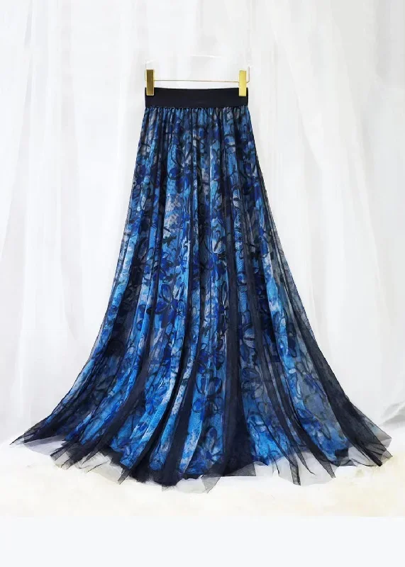 plus-size-blue-print-wrinkled-high-waist-tulle-skirt-spring