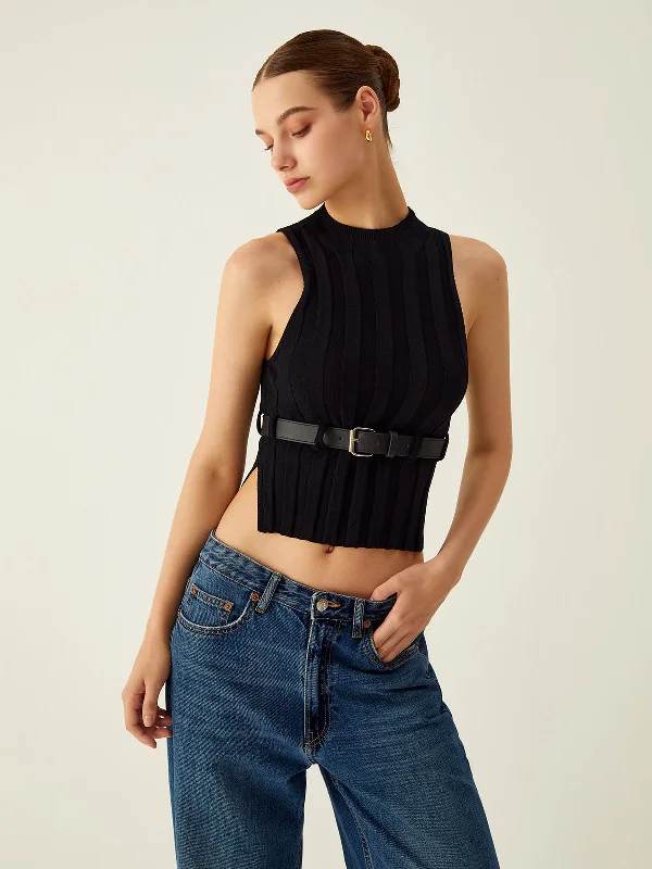 ribbed-mock-neck-tank-top-with-leather-belt