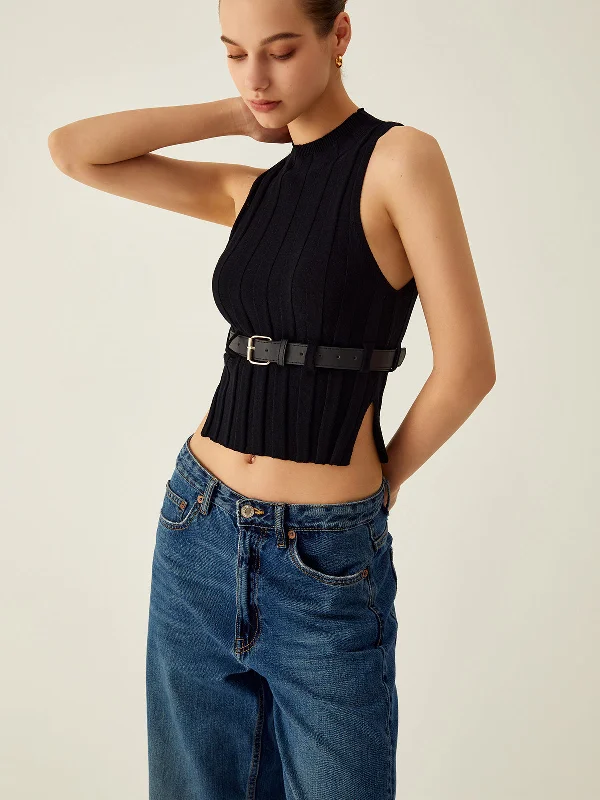 ribbed-mock-neck-tank-top-with-leather-belt