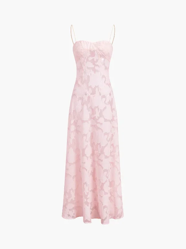 Rosalia Semi-sheer Floral Mesh Long Dress