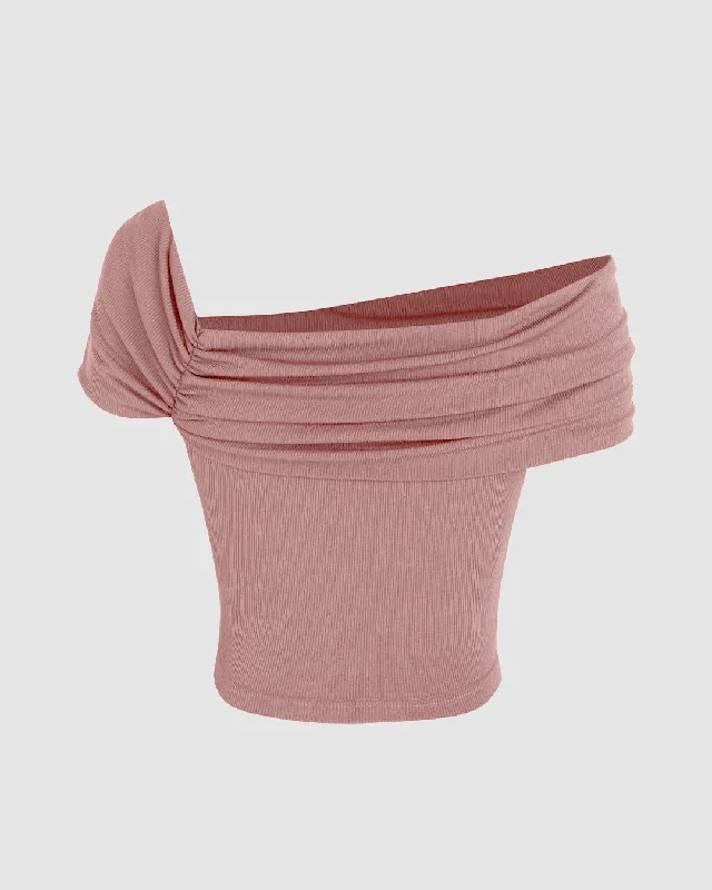 ruched-off-shoulder-short-sleeve-crop-top-in-dusty-pink