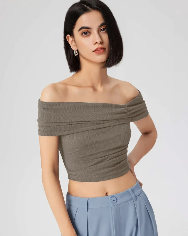 ruched-off-shoulder-short-sleeve-crop-top-in-grey