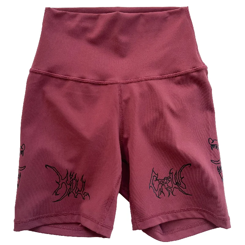 SCRUNCH WOLF BIKER SHORTS - MAROON / BLACK