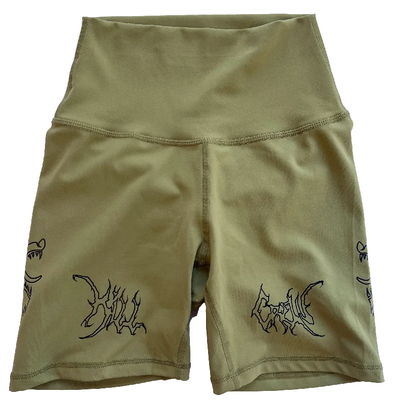 SCRUNCH WOLF BIKER SHORTS - OLIVE / BLACK