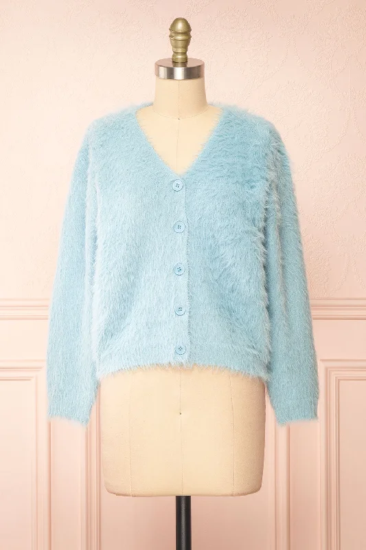 Serianna | Fuzzy Button-Up Blue Cardigan