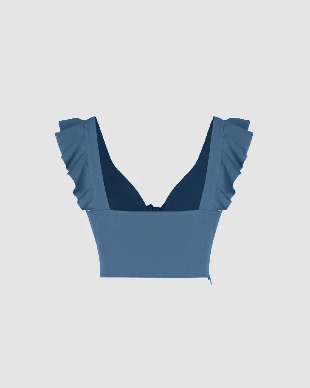 solid-v-neck-ruffle-knotted-blue-crop-top