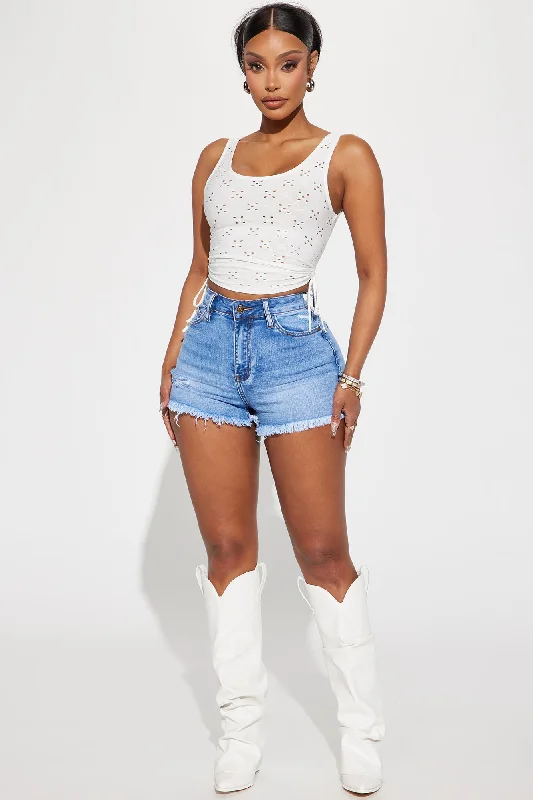 Up To You Stretch Cut Off Denim Shorts - Medium Wash