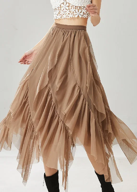 women-khaki-layered-ruffleds-chiffon-skirt-summer