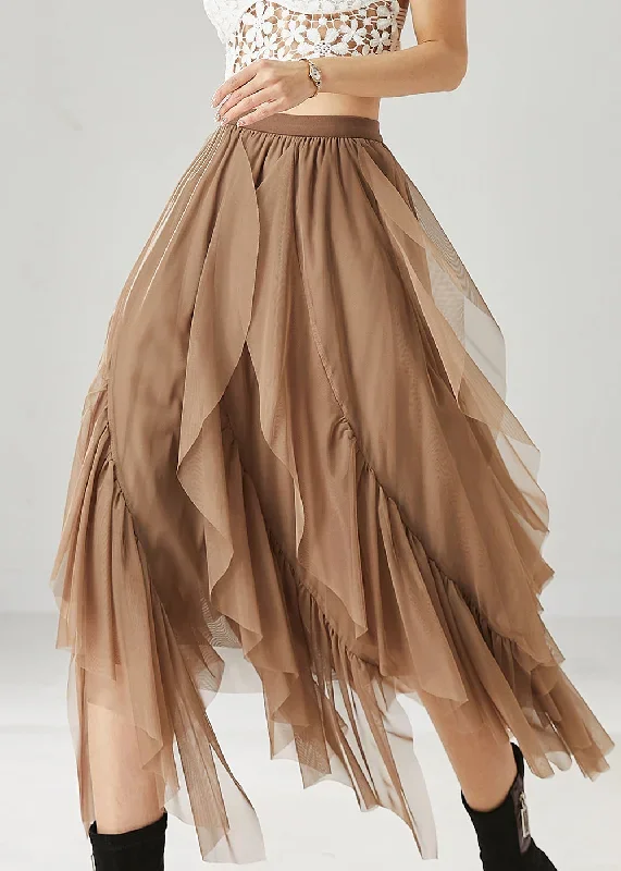 women-khaki-layered-ruffleds-chiffon-skirt-summer