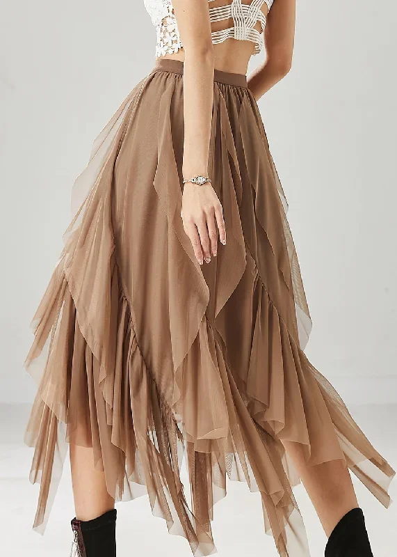 women-khaki-layered-ruffleds-chiffon-skirt-summer