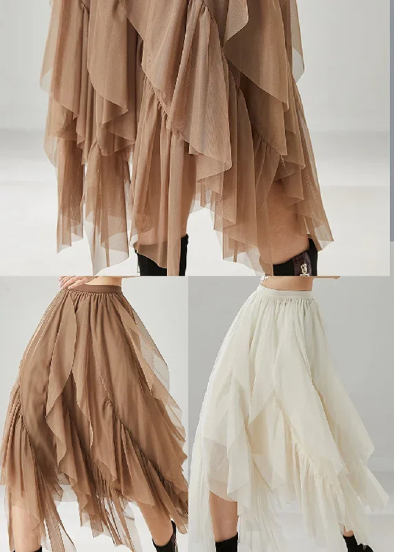 women-khaki-layered-ruffleds-chiffon-skirt-summer