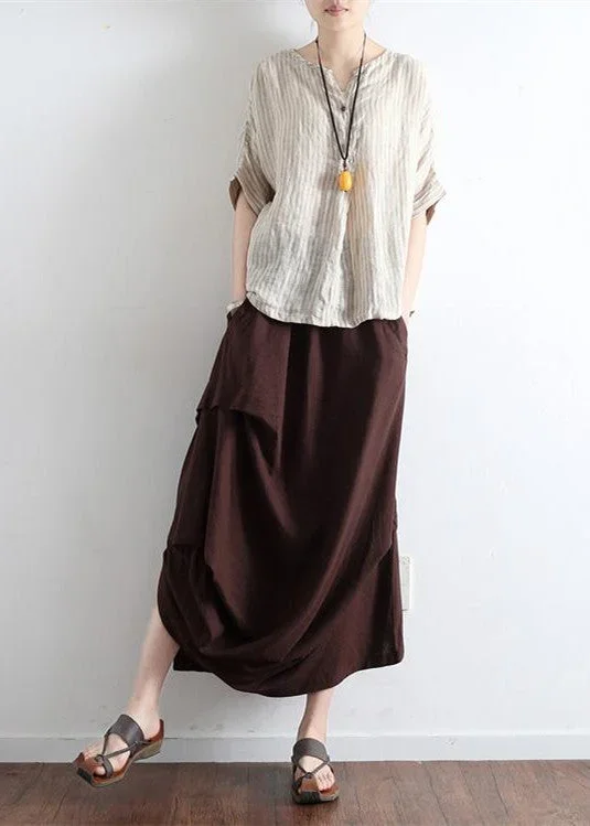 yellow-flower-oversized-linen-skirts-asymmetrical-design-elastic-waist-long-skirt